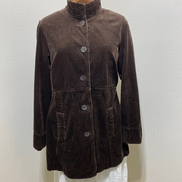 J JILL Wide Whale Corduroy Jacket Brown Velvet Trim Size Small - Picture 1 of 12